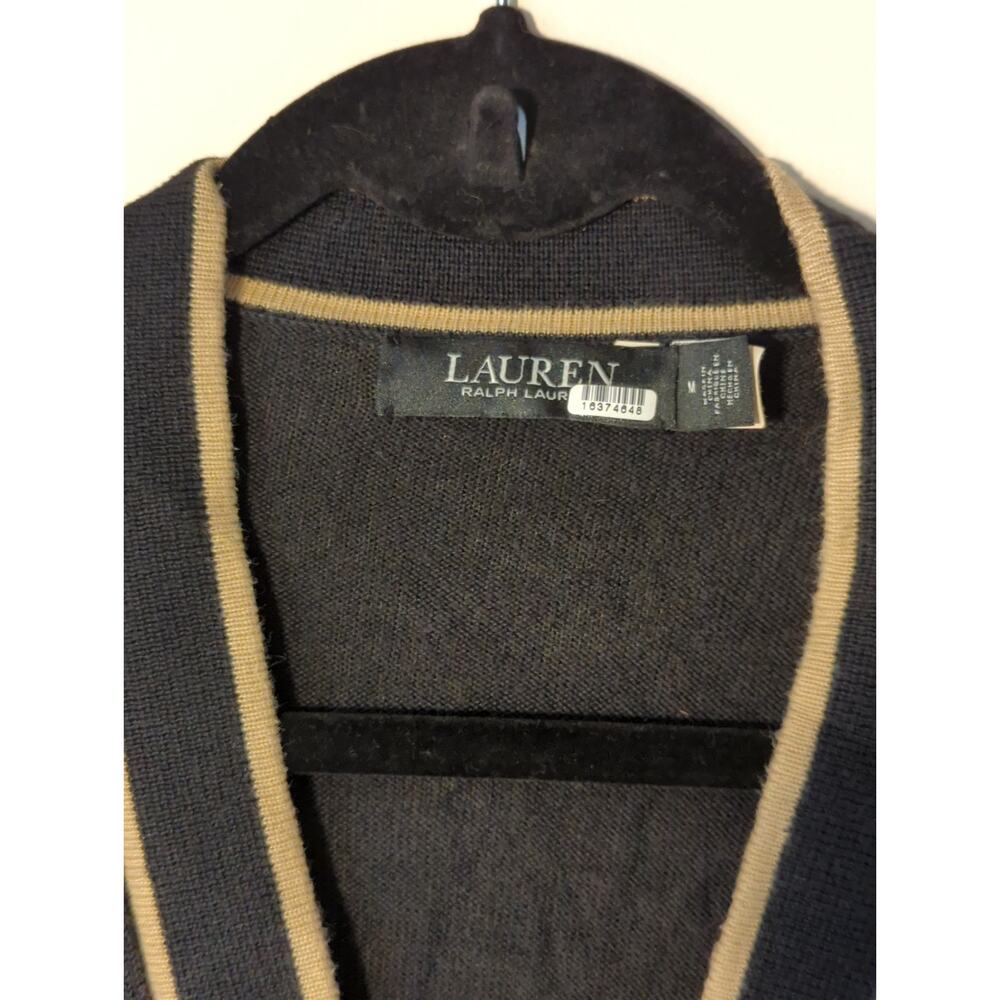 Ralph Lauren Black Long Cardigan with Tan Trim - Picture 5 of 8